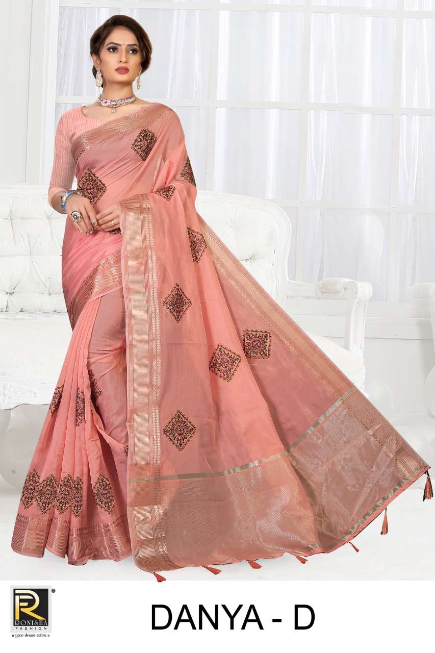 Danya by ranjna saree  organza silk fancy thread worked siroski diamond party wear saree collction
