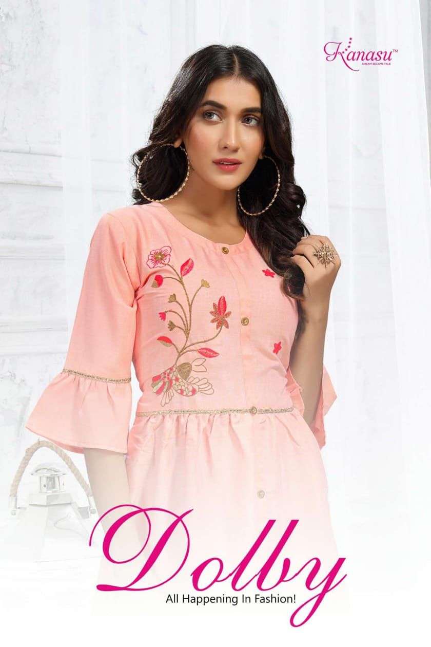 DOLBY BY KANASU HEAVY REYON TUTONE (14 KG) SHORT TOP  WITH LESH & COMPUTER WORK PATTERN CATALOG WHOLESALER BEST RATE