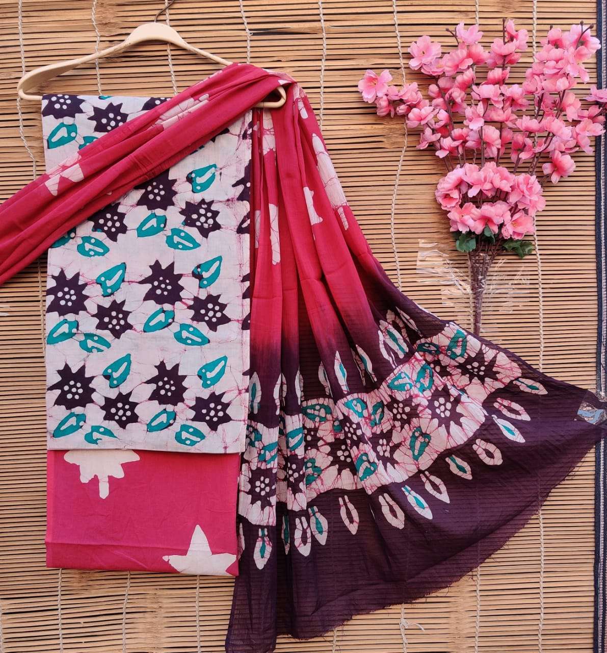 exclusive new hand block printed cotton suits with cotton dupatta