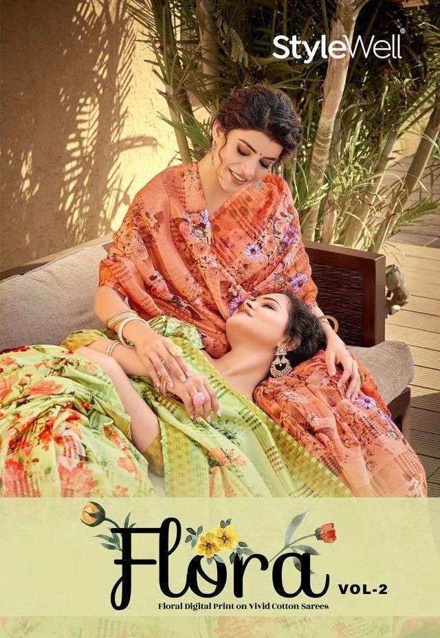 flora vol 2 by stylewell cotton digital printed fancy saree