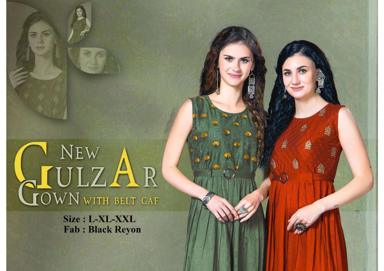 GULZAR BY BEAUTY QUEEN HEAVY BLACK RAYON WORK SILAI PATTERN WITH BELT KURTI CATALOG WHOLESALER BEST RATE