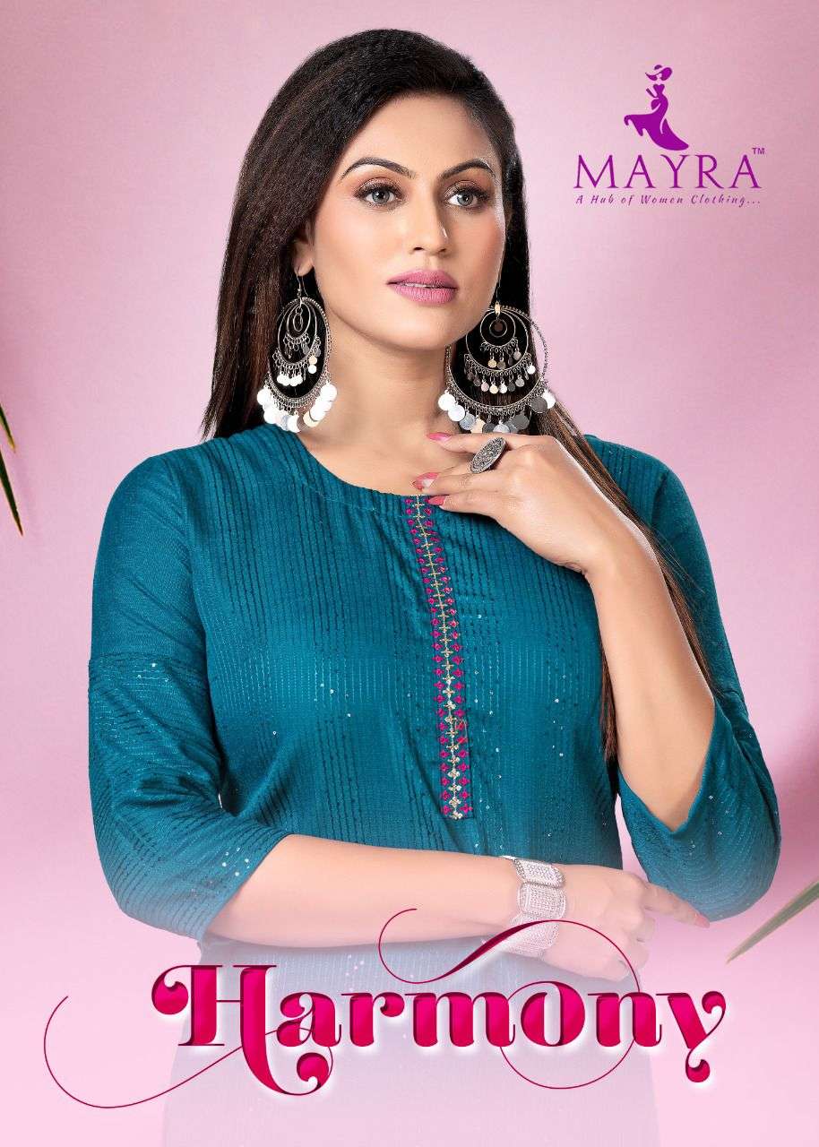 HARMONY BY MAYRA HEAVY Sequence cotton with  sequence Embroydrey and stiching pattern KURTI CATLOG WHOLESALER BEST RATE