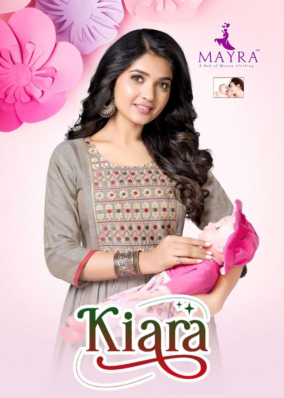 KIARA VOL.2 BY MAYRA HEAVY REYON liquid Slub Embroydrey Feeding top CONCEPT with Nayra cut (side open) KURTI CATALOG WHOLESALER BEST RATE