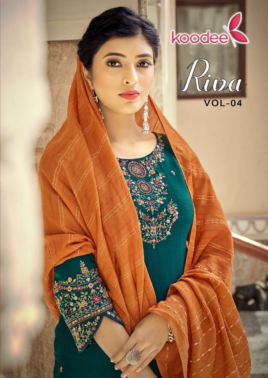koodee riva vol 4 top with bottom and dupatta wholesaler in surat