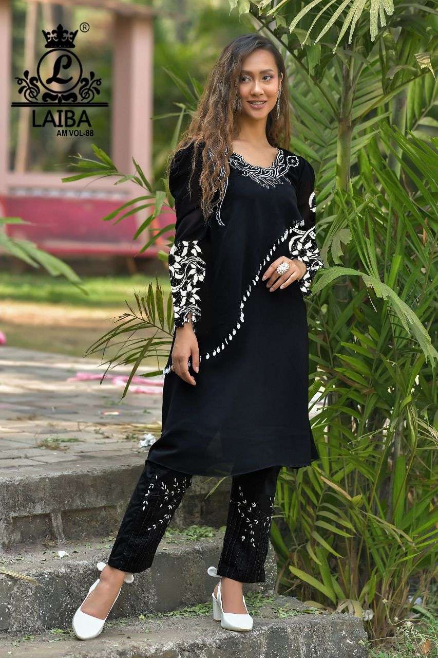 laiba am vol 88 georgette readymade pakistani kurti with pant black colour 
