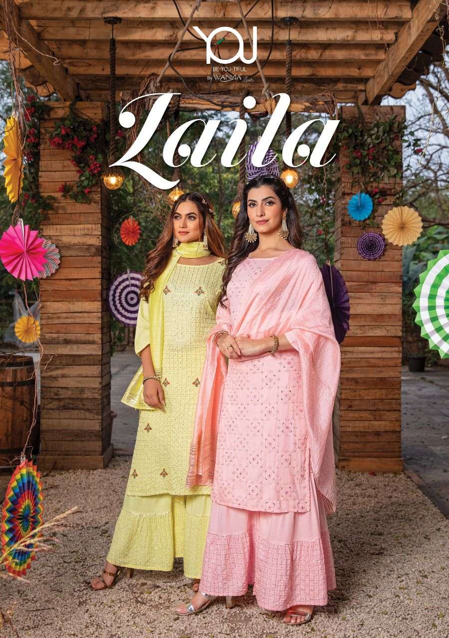 laila by you wanna pura rayon readymade kurti with sharara & dupatta