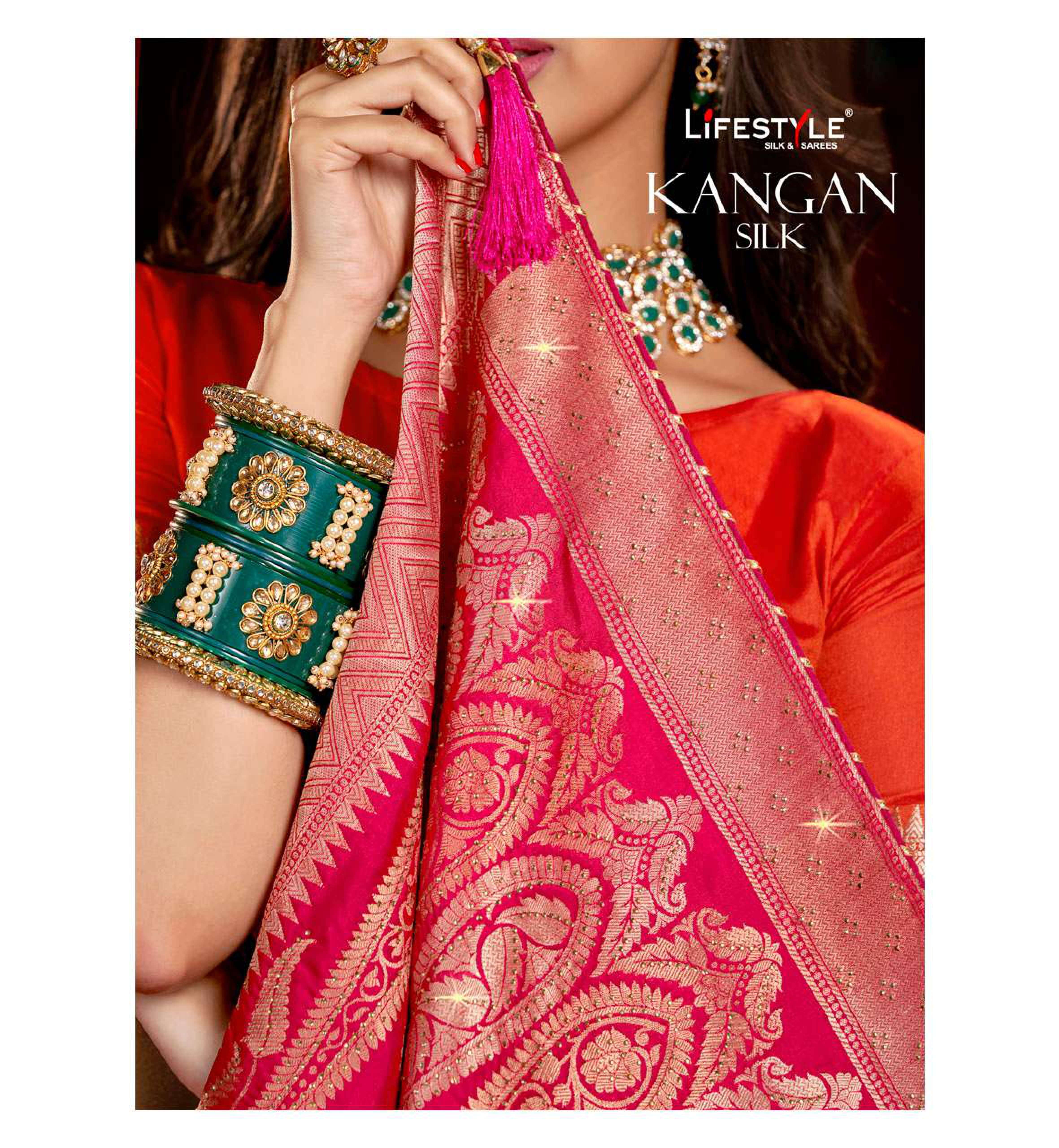 lifestyle kangan silk lichi silk fancy saree for festival 