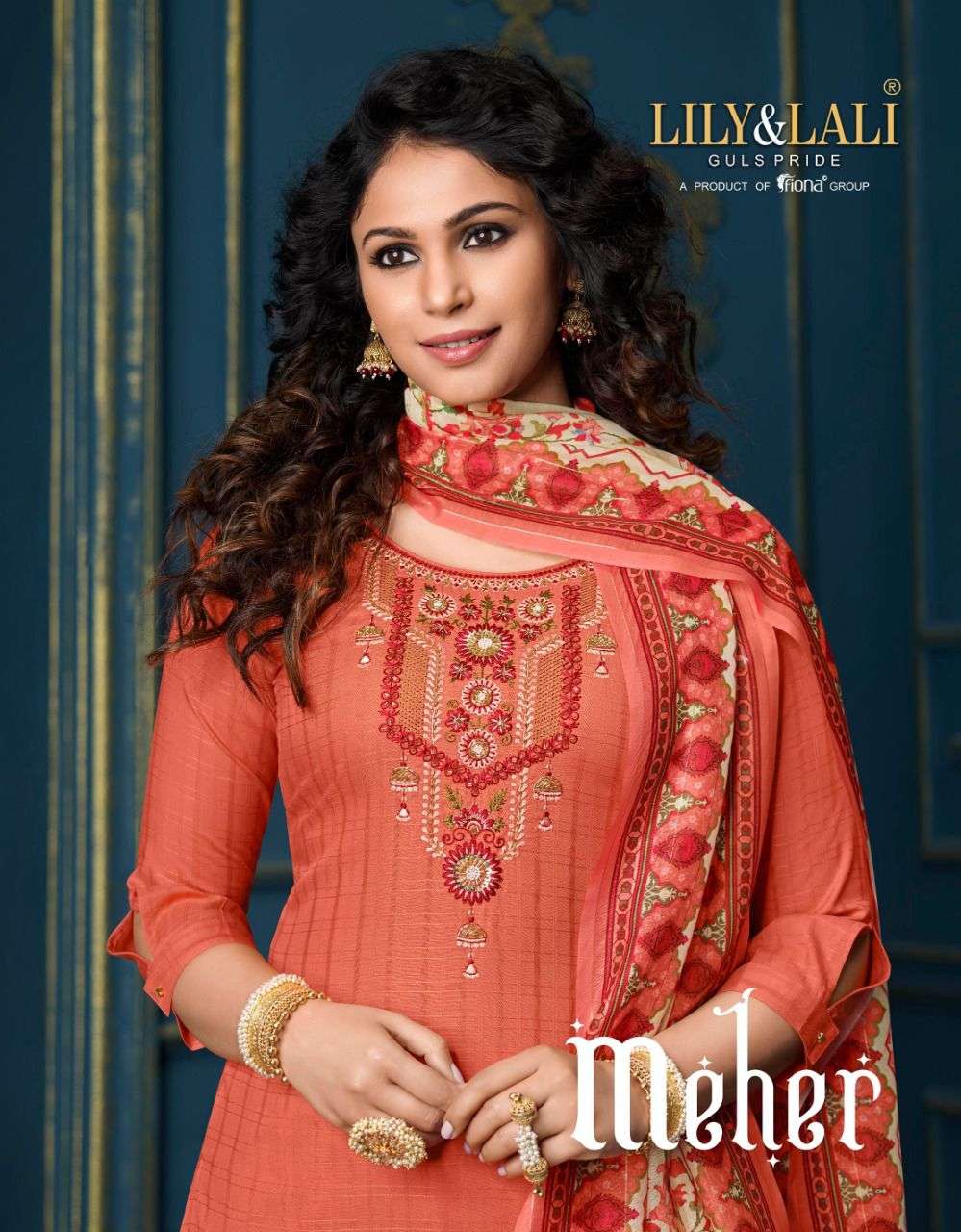 lily & lali meher readymade top with pant and dupatta set for women 