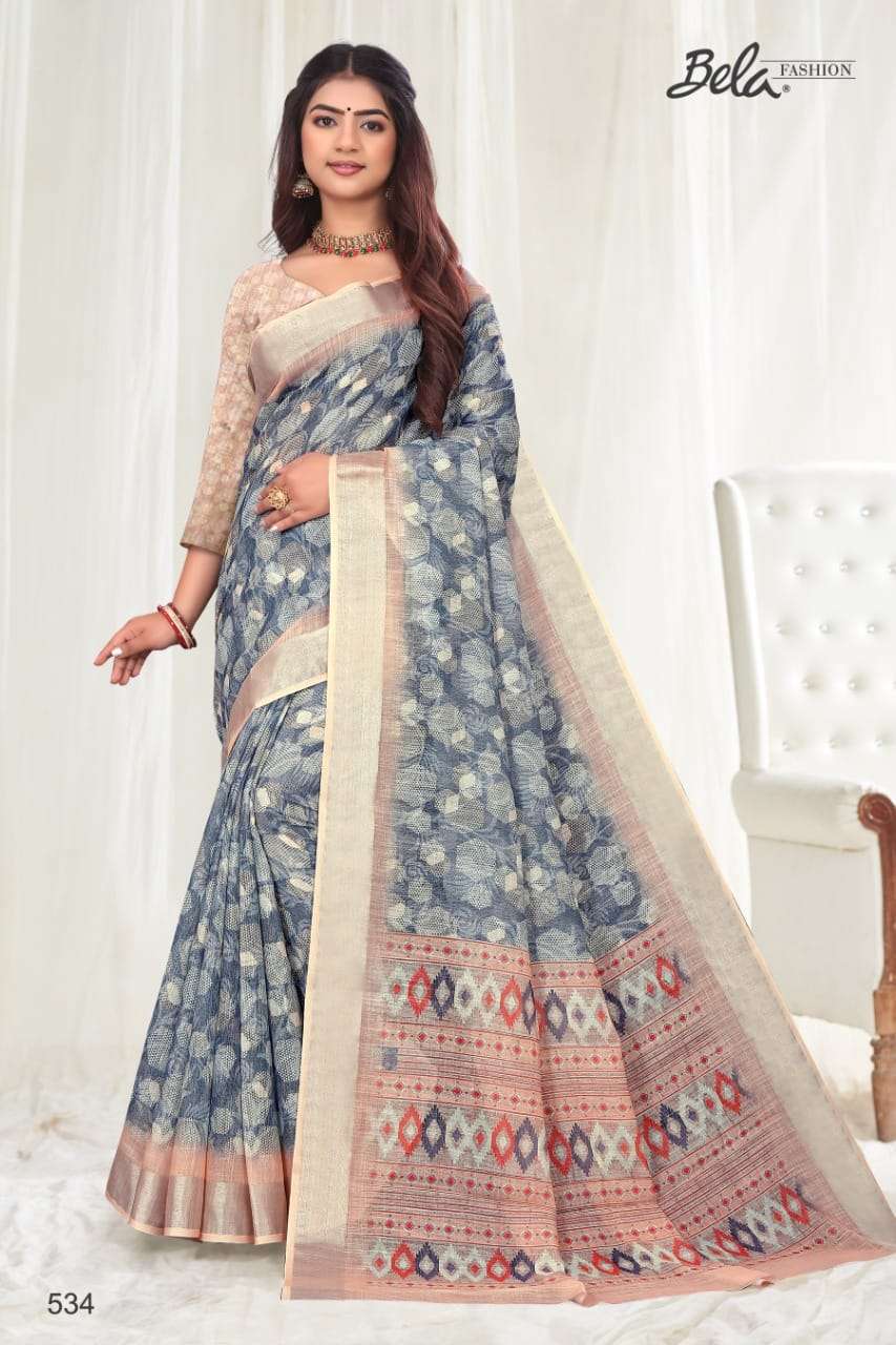 lime light by bela linen digital printed fancy saree