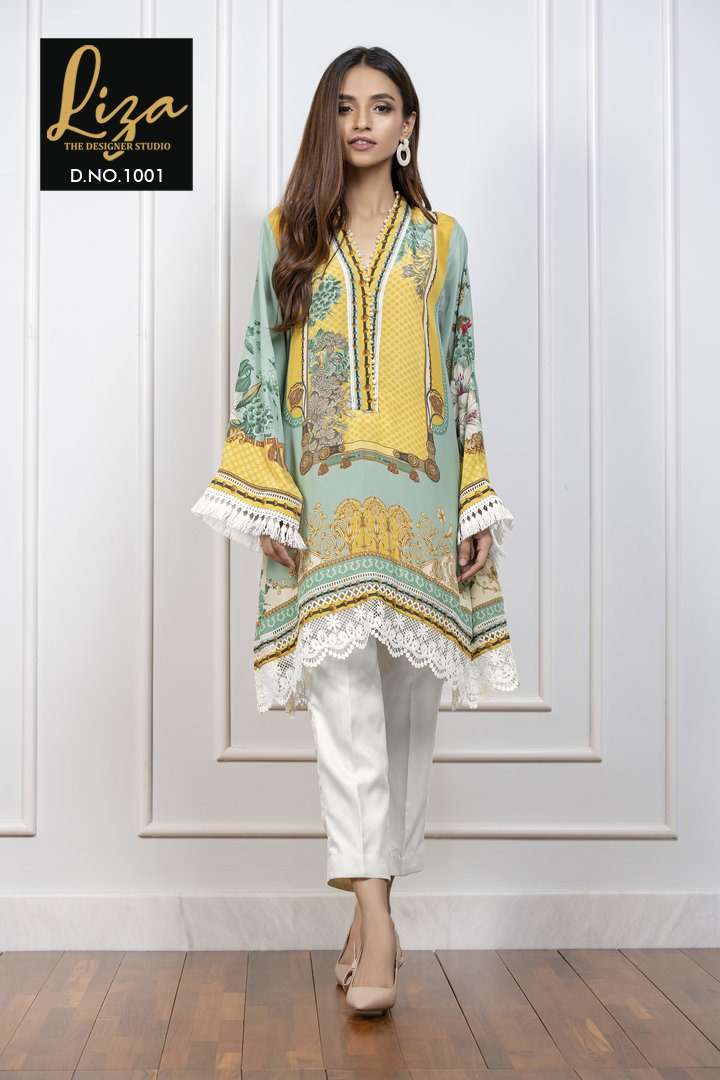 liza d no 1001 classy look maslin pakistani kurti with satin pant collection