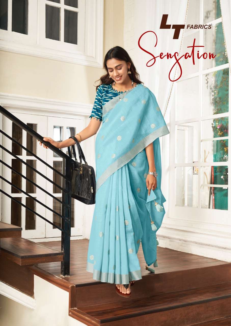 lt fashions sensation linen silk embroidery sarees for wholesale 