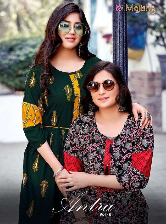 majisha nx antra vol 6 rayon flair style kurti supplier in surat 