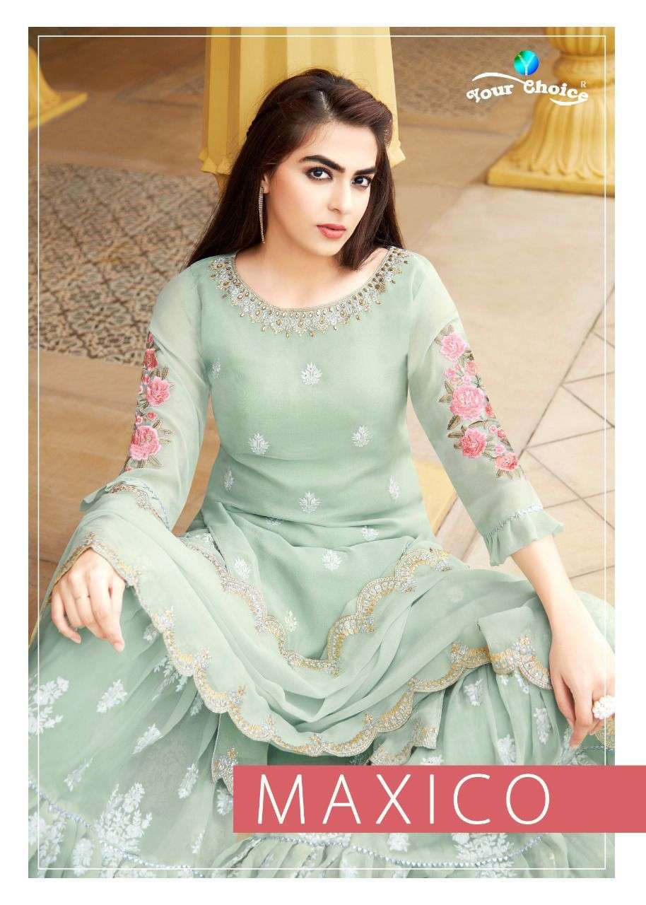 maxico by your choice pure georgette readymade free size pakistani garara suits