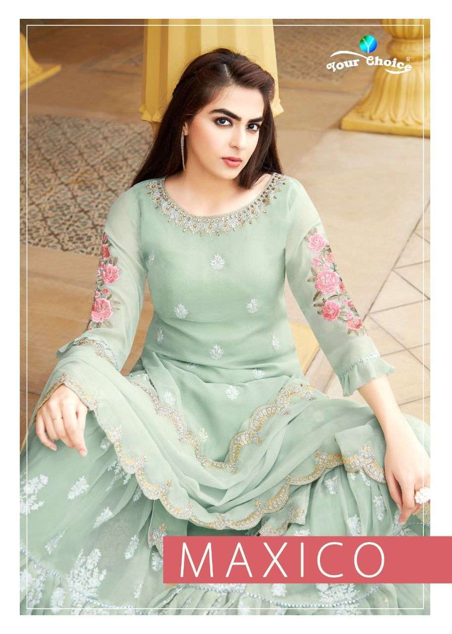 maxico by your choice pure georgette readymade free size pakistani garara suits