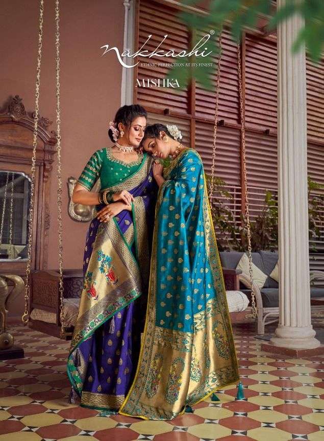 nakkashi present mishka paithani silk wedding saree with double blouse concept