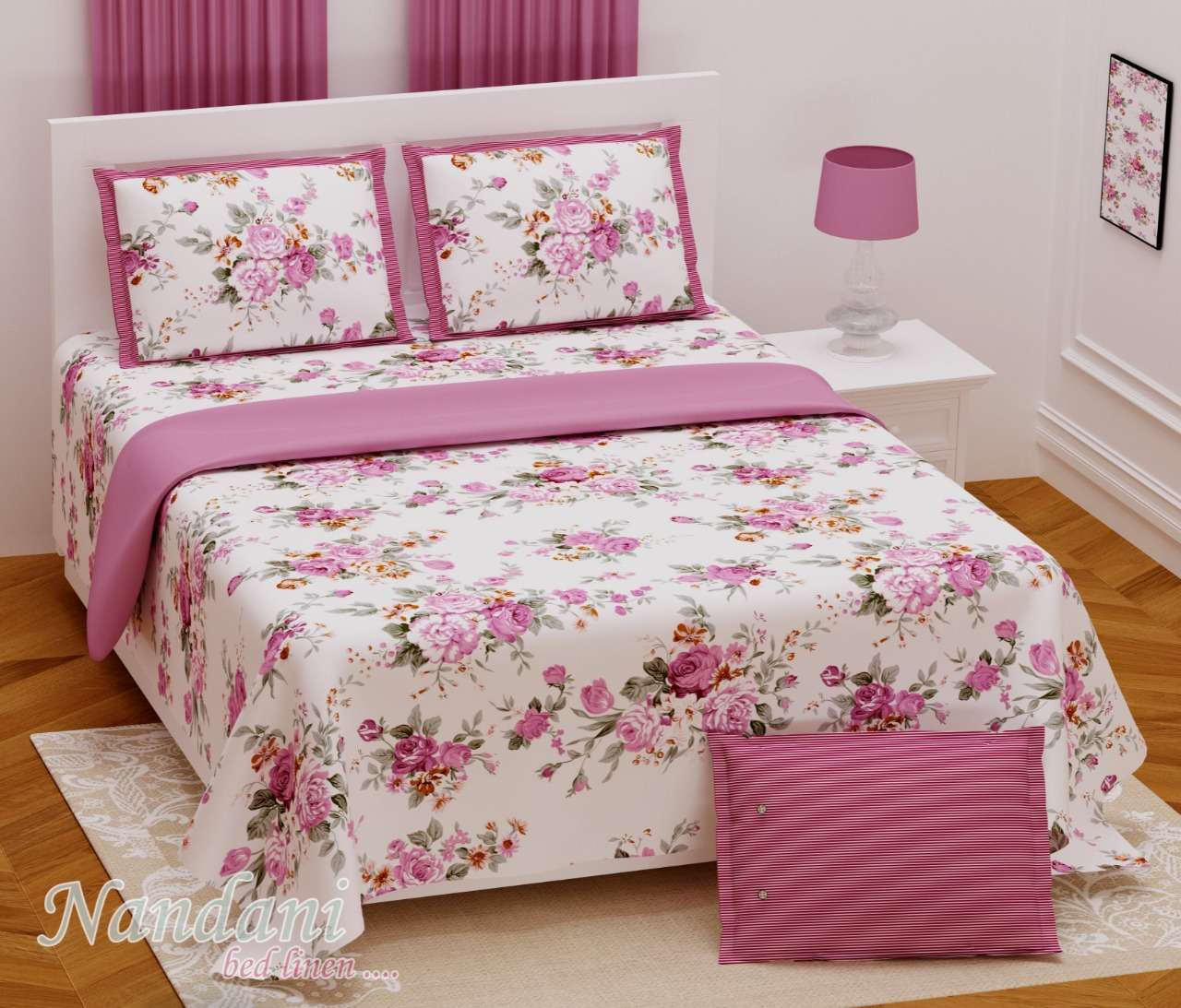 nandini king size 1 bedsheets with 2 pillow cover twill satin floral prints 