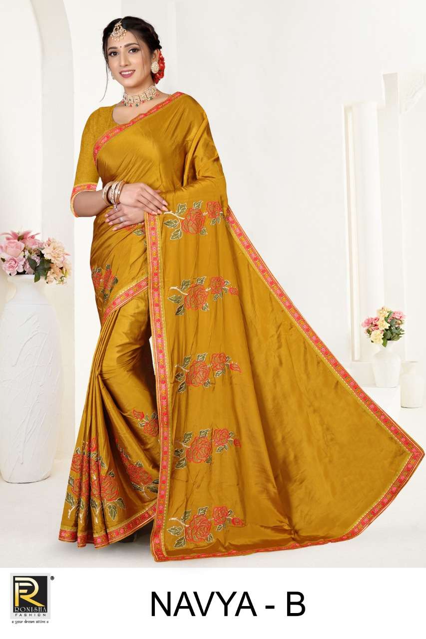 Navya by Ranjna saree fancy thread worked siroski diamond party wear saree collction