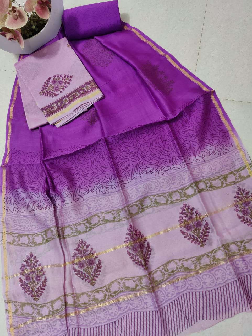 new hand block chanderi silk dress materials non catalog ladies suits 