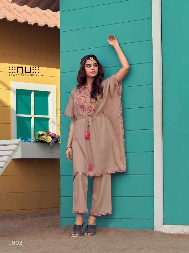 nu vol 19 rayon work fancy western kaftan with pant readymade collection