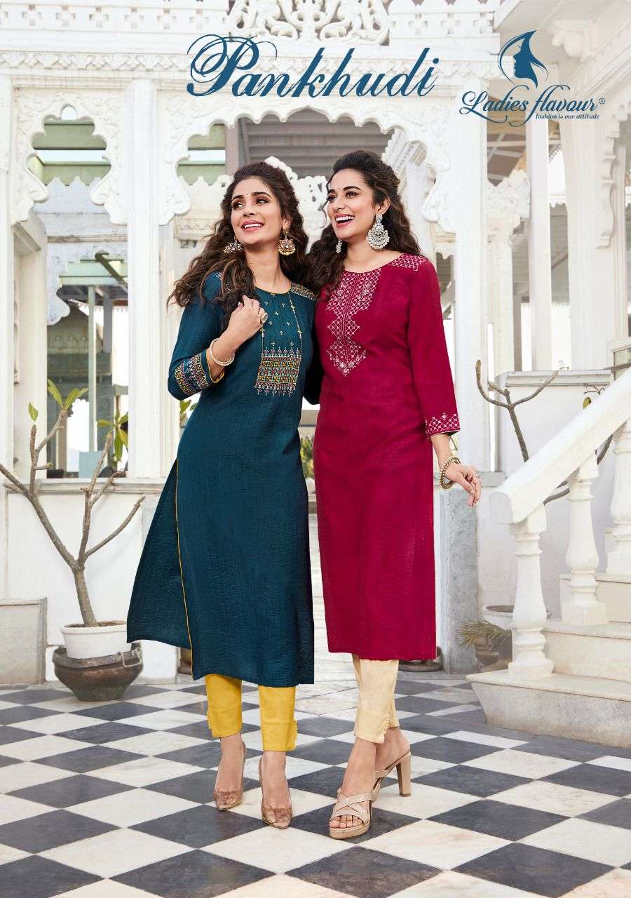 pankhudi by ladies flavour viscose work fancy kurti
