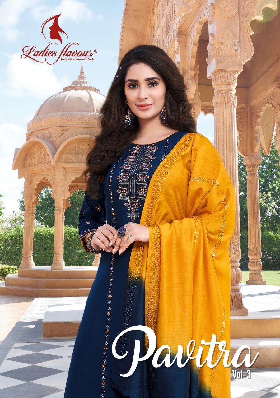 pavitra vol 3 by ladies flavour rayon work full stitch 3 piece collection