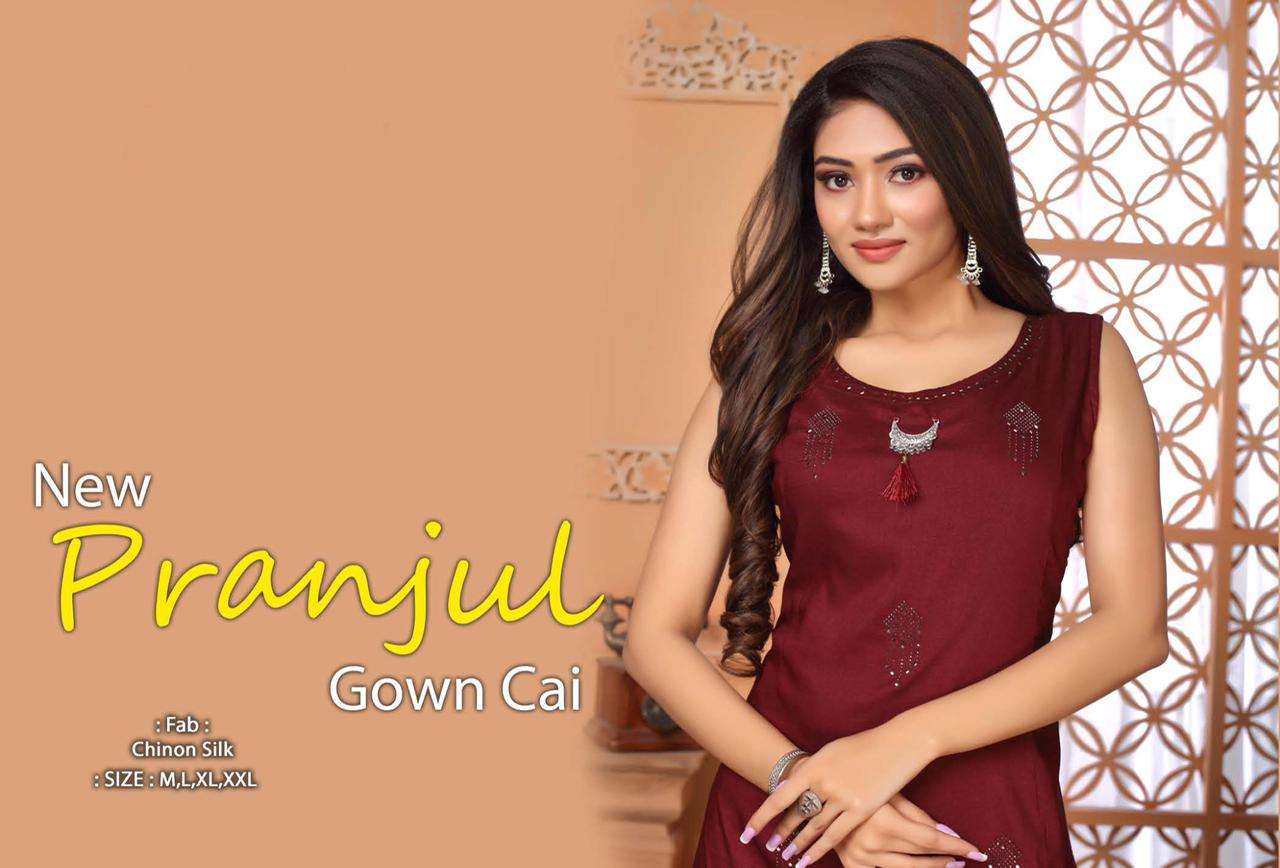 PRANJUL BY BEAUTY QUEEN HEAVY CHINON SILK WITH WORK KURTI CATALOG WHOLESALER BEST RATE