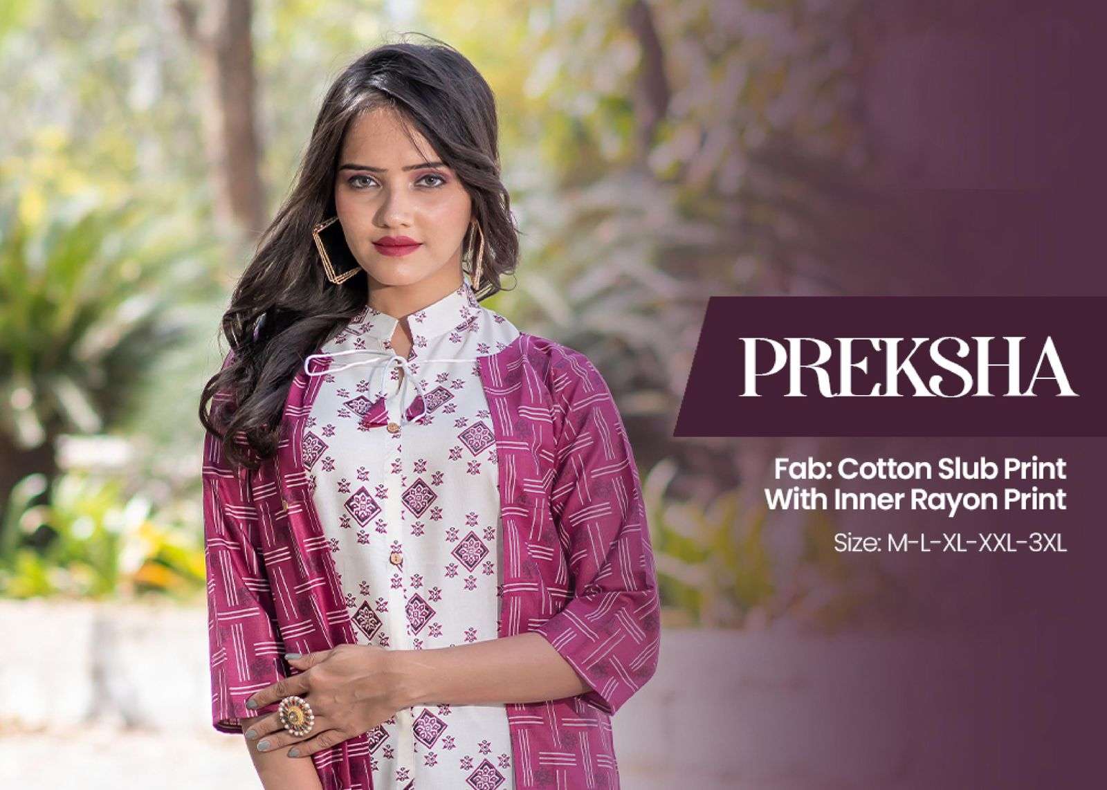 PREKSHA BY BEAUTY QUEEN HEAVY COTTON SLUB PRINT LONG JACKET WITH INNER RAYON PRINT CATALOG WHJOLESALER BEST RATE