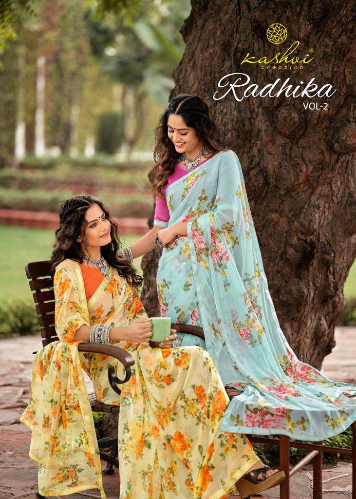 radhika vol 2 by kashvi chiffon printed saree supplier