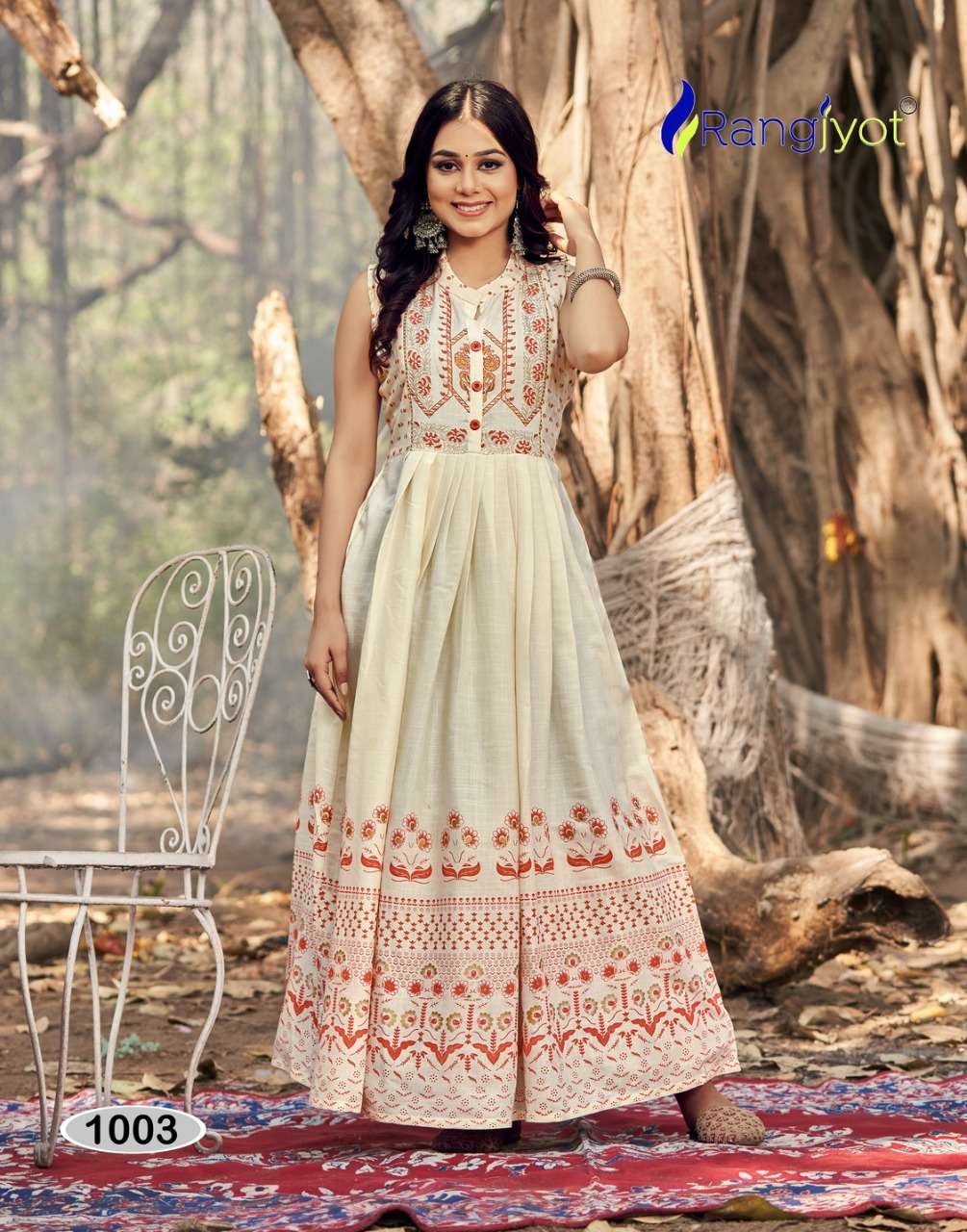 rangjyot charvi cotton summer wear long gown collection