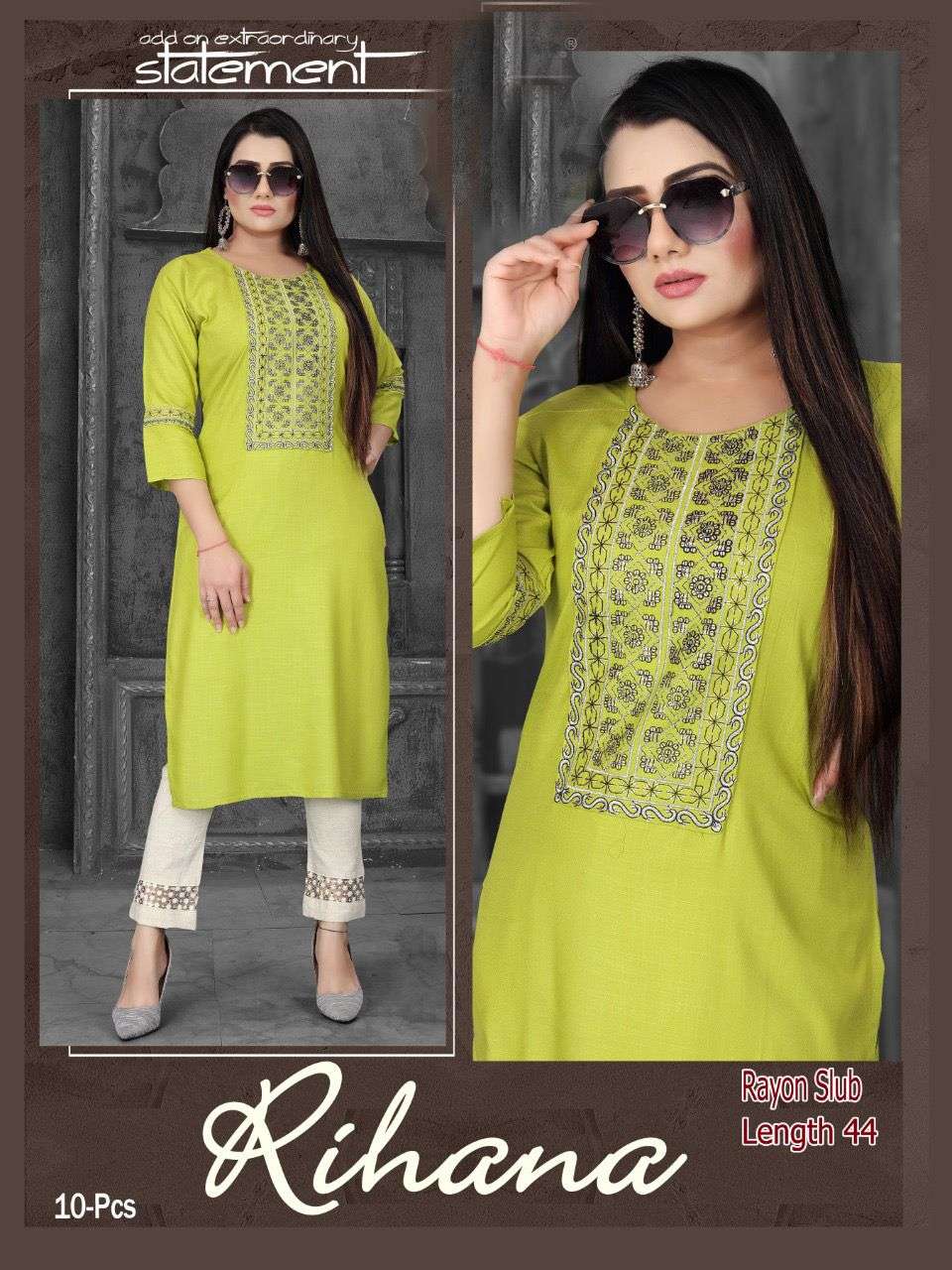 RIHANAAA BY TRENDY HEAVY RAYON SLUB WITH WORK KURTI CATALOG WHOLESALER BEST RATE