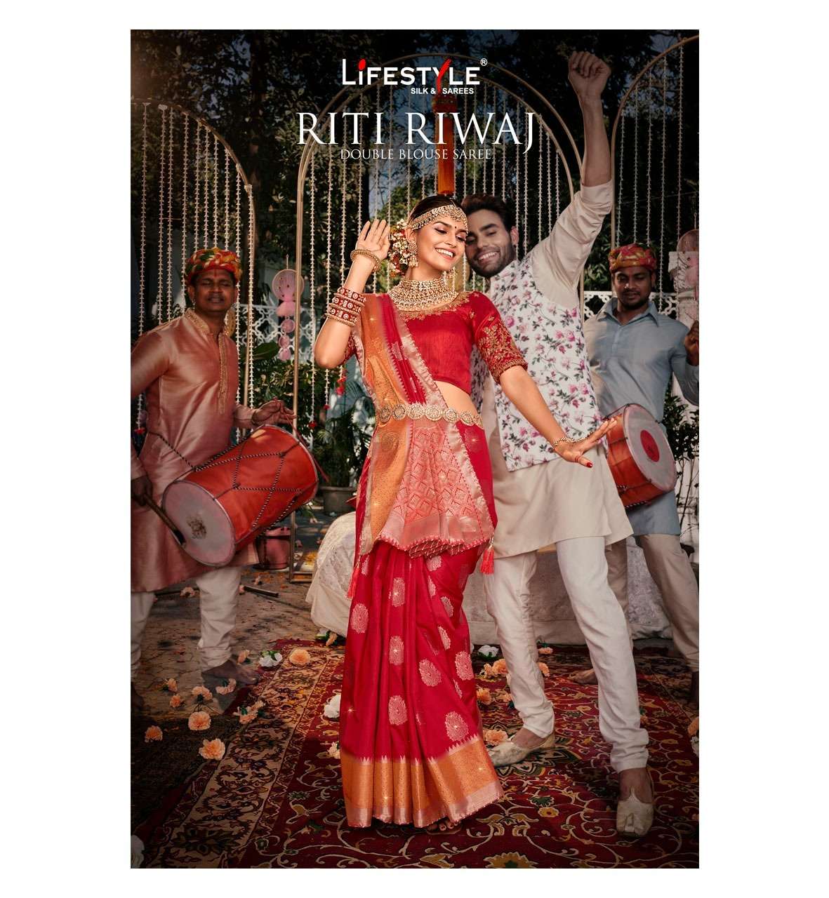 riti riwaz vol 1 by lifestyle raw silk wedding fancy saree with double blouse