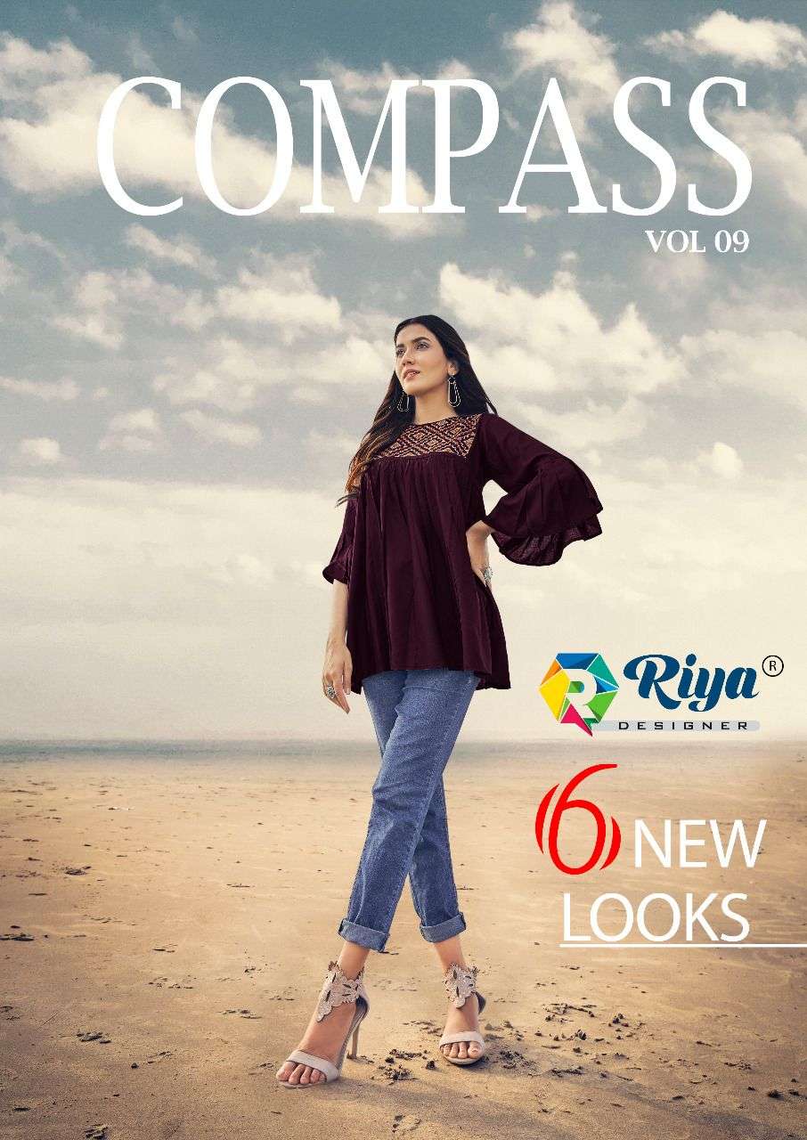 riya compass vol 9 rayon embroidery ladies short tops supplier