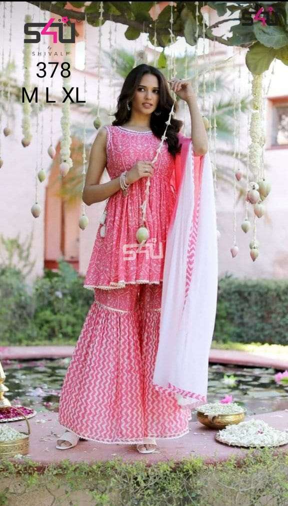 s4u 378 design combo set of readymade top with sarara and dupatta 