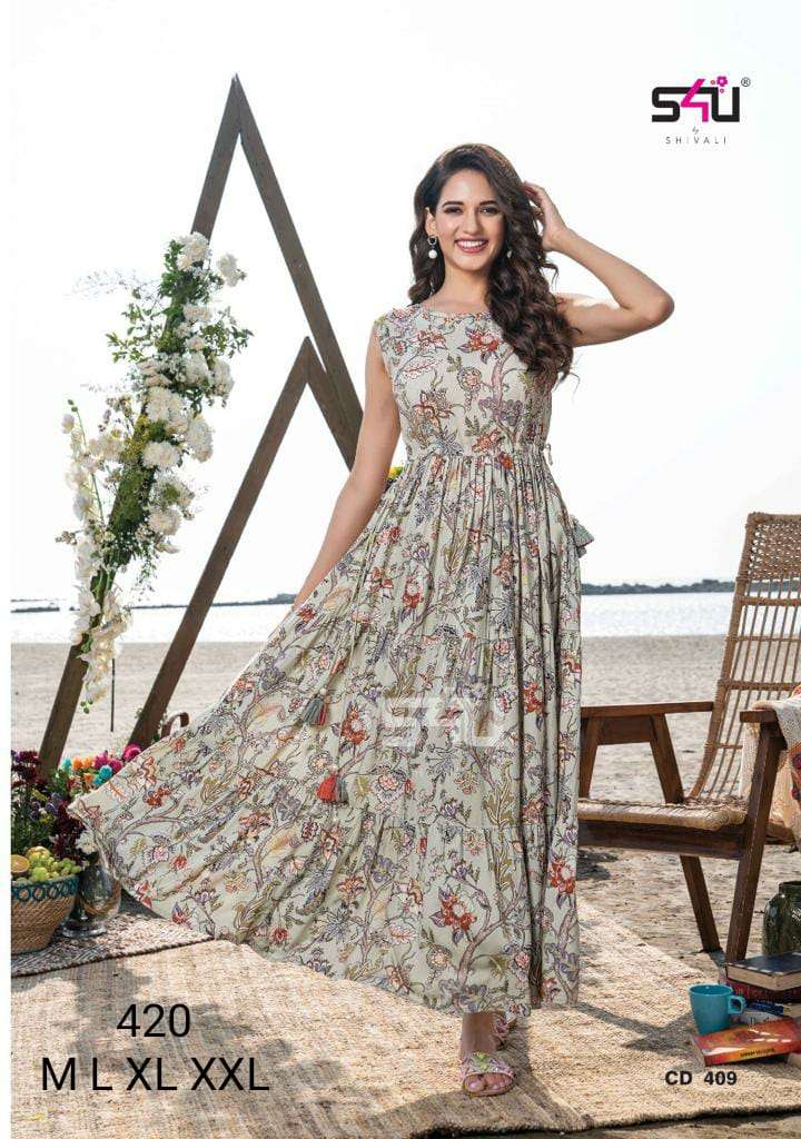 s4u 420 design long flairt style combo kurti set 