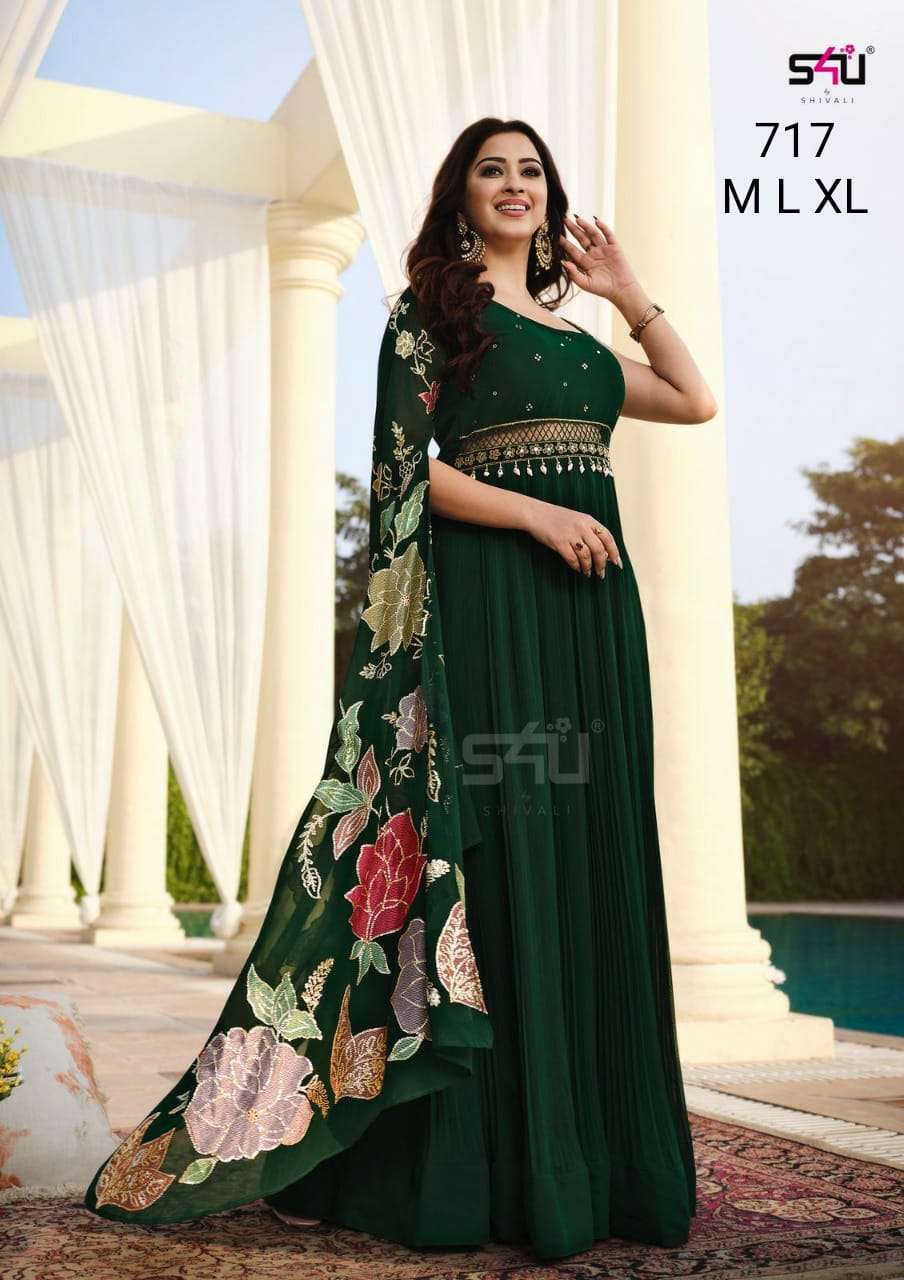 s4u 717 design combo set of gown with dupatta 