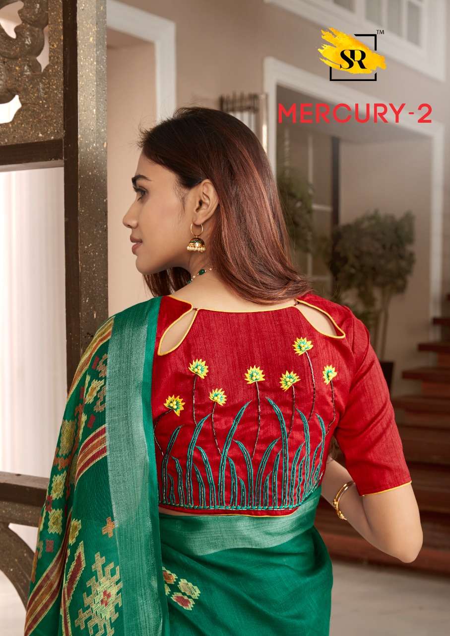 sr mercury vol 2 pure linen saree with handwork blouse pattern 