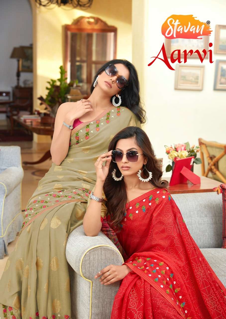 stavan aarvi pure chiffon embroidery sarees authorized supplier 