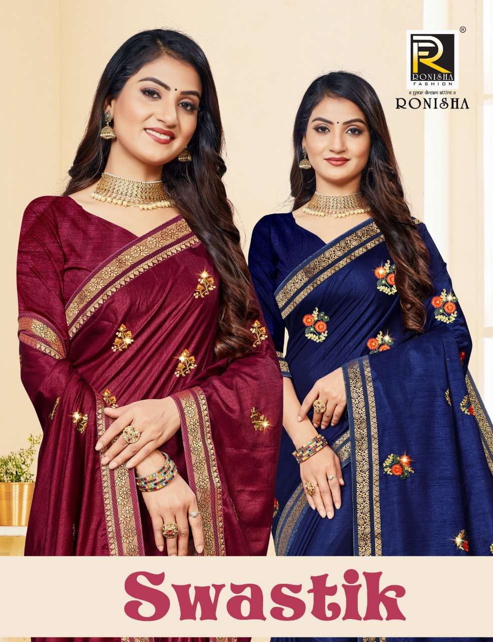 Swastik by Ranjna sarees fancy worked butti with diamond daily wear saree collection