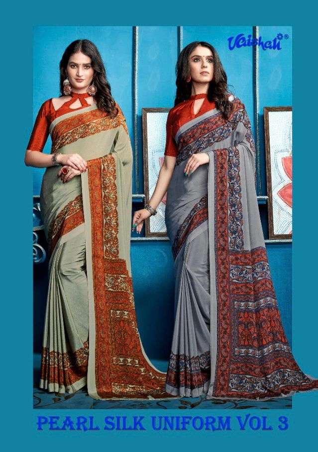 vaishali pearl uniform vol 3 crape silk printed saree collection