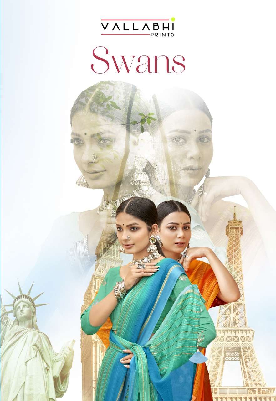 vallabhi present swans chiffon jacquard printed fancy saree exporter