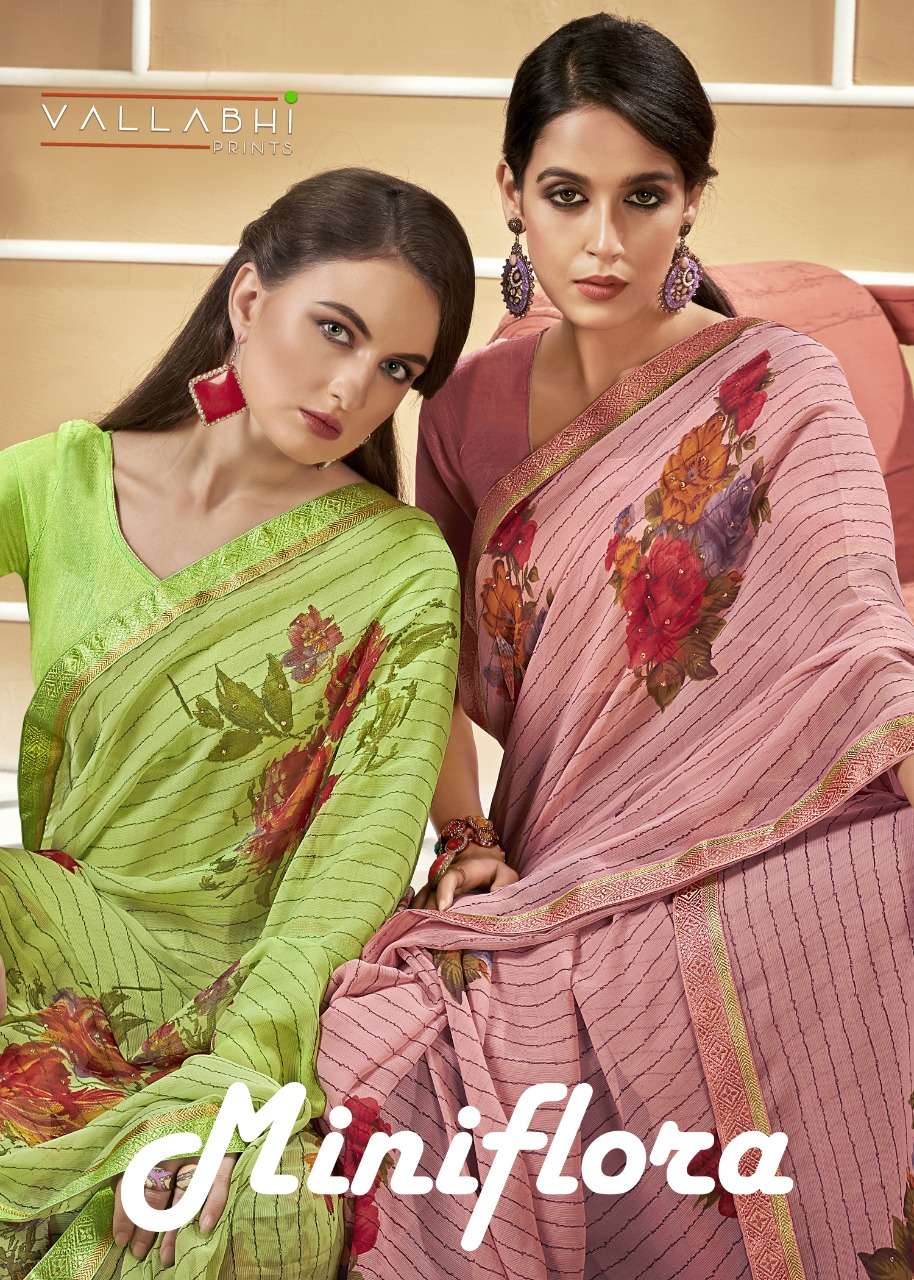 vallabhi prints miniflora fancy printed chiffon saris at best rate 