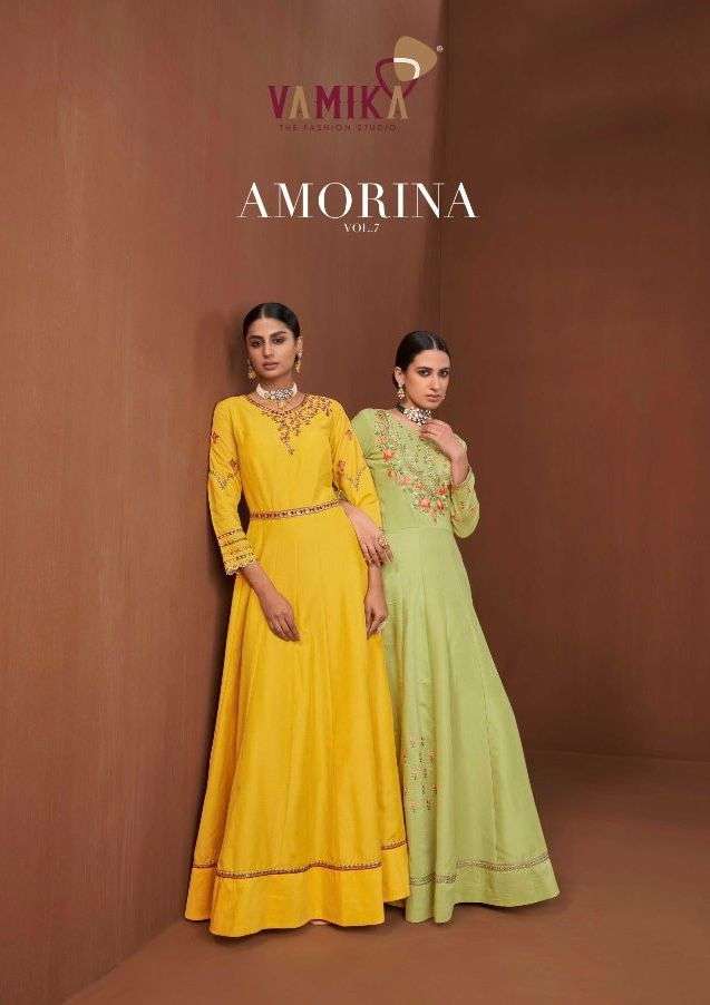 vamika amorina vol 7 maslin silk long party wear gowns