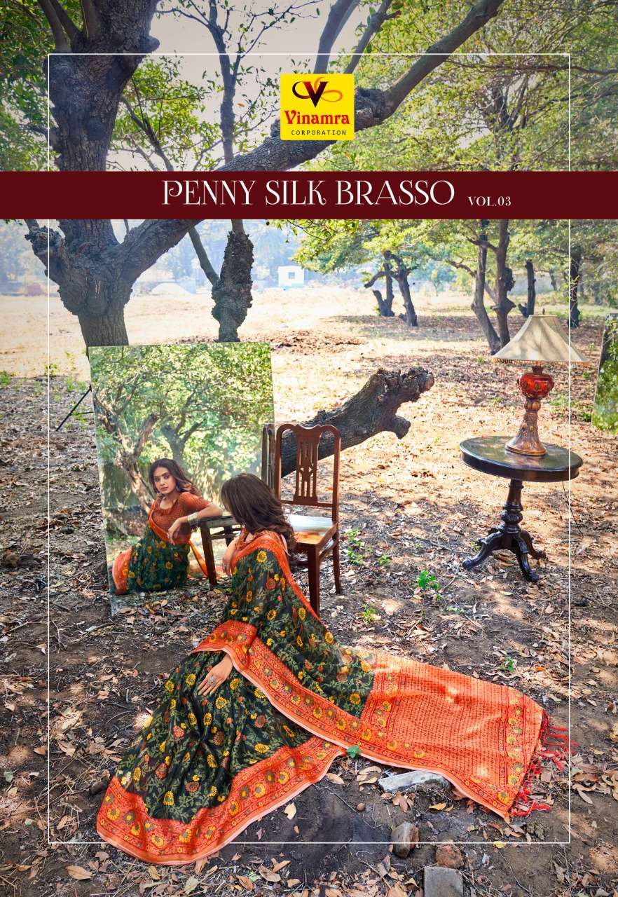 vinamra penny silk brasso vol 3 fancy sarees supplier 