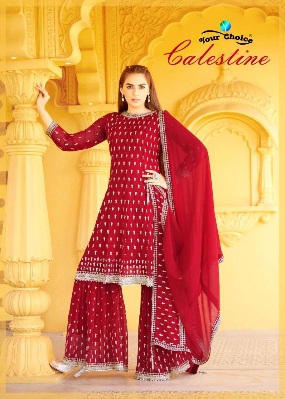 your choice calestine georgette peplum garara suits wholesaler