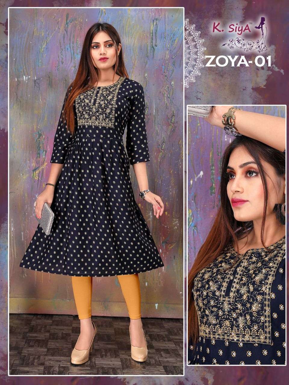 ZOYA BY K.SIYA HEAVY RAYON PRINT WITH WORK KURTI CATALOG WHOLESALER BEST RATE