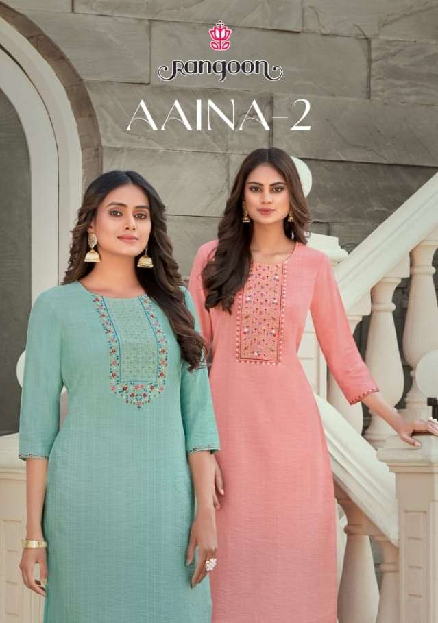 aaina vol 2 by rangoon viscose work casual wear kurtis