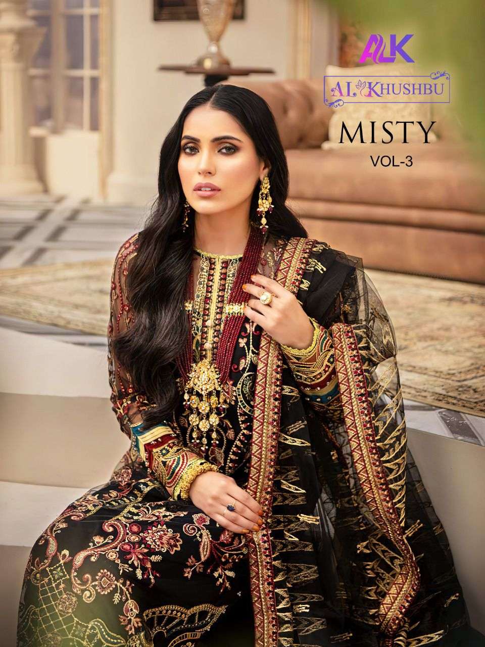 Al khushbu launch misty vol 3 pakistani georgette salwar kameez with heavy embroidered