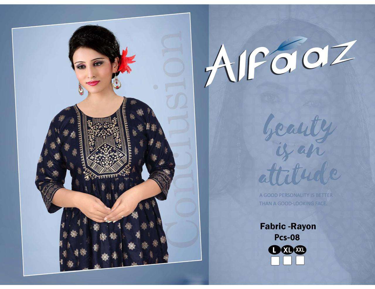ALFAAZ BY TRENDY HEAVY RAYON GOLD PRINT KURTI CATALOG WHOLESALER BEST RATE