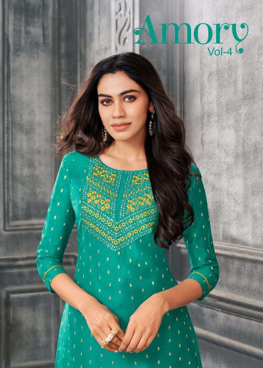 amory vol 4 by artio kapil silk butti kurti with inner simple collection 
