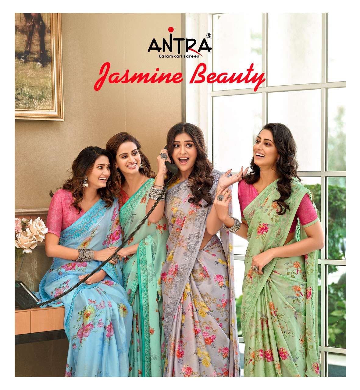 antra jasmine beauty vol 1 moss chiffon printed sarees